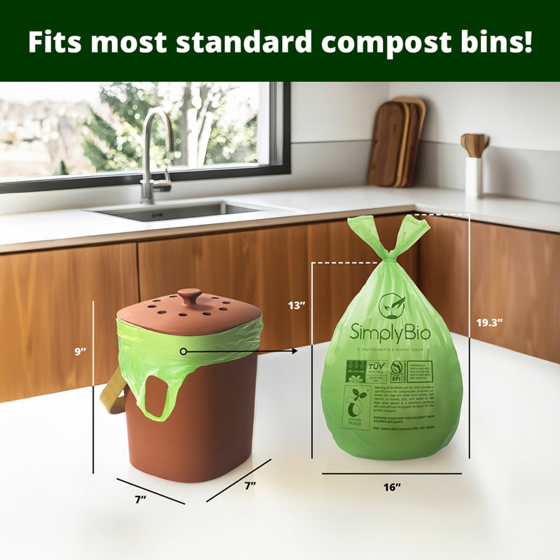 Simply Bio Green Compostable Drawstring Trash Bags, 1.6 Gallon, 50-Count