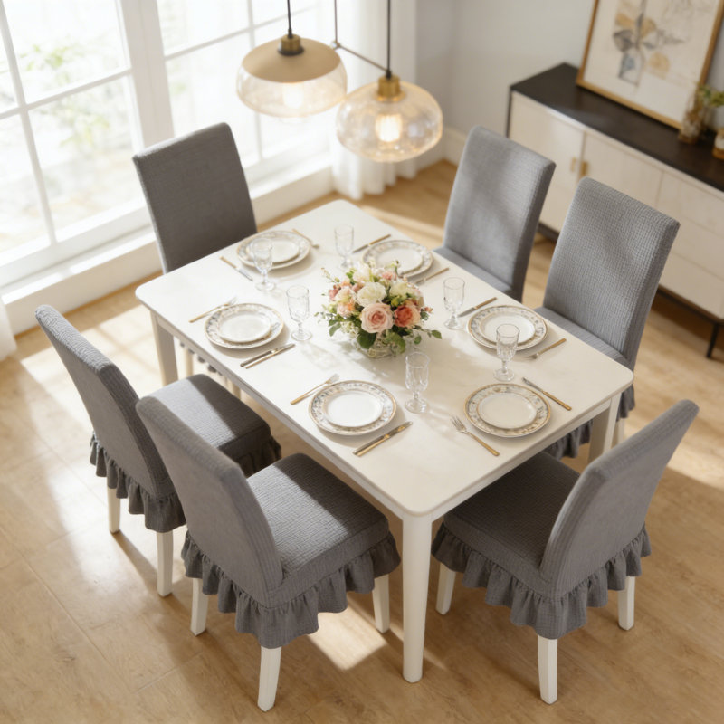 3 PCS Stretch Parsons Dining Chair Covers with Ruffled Skirt, Elastic Slipcovers for High Back Chairs, Wrinkle-Resistant Fabric Protection for Dining Room, Restaurant, Banquet