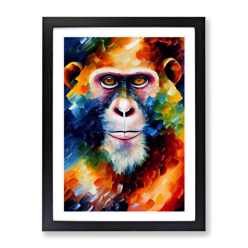 Monkey Portrait No.4 - Framed Print, Black, 64cm H x 46cm W