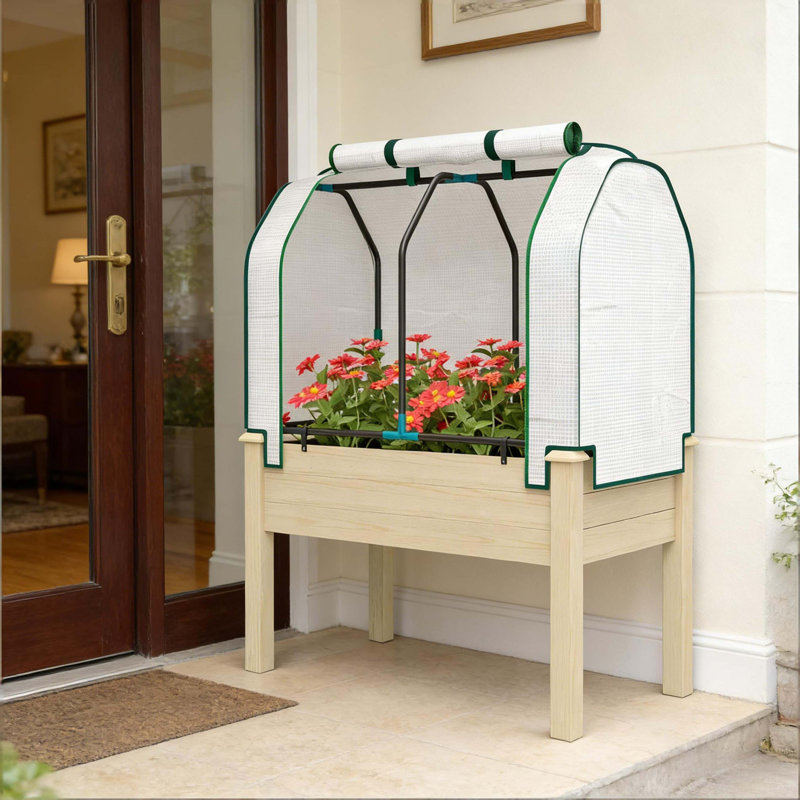 Compact Planter Box,Outdoor Raised Garden Bed, Natural Wood