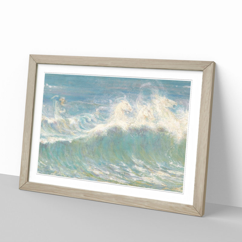 XX-A-1289X Neptunes Horses by Walter Crane - Picture Frame Painting, 48cm H x 65cm W x 2cm D, Oak Framed