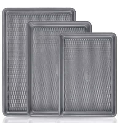 Ensemble de 3 plaques à pâtisserie antiadhésives en céramique pour four, demi-quarts / moules non toxiques à texture de diamant, plateaux à biscuits en acier de 0,8 mm pour la cuisson, gris anthracite