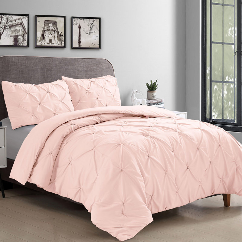 Swift Home Pintuck 3-Piece Microfiber Comforter Set - Solid Colors and Striped Designs - All-Seasonal, Durable, Easy Care