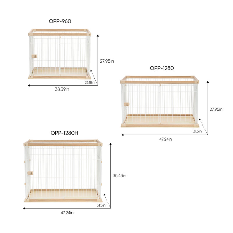 Medium Light Brown and White Metal Pet Playpen with Sliding Door