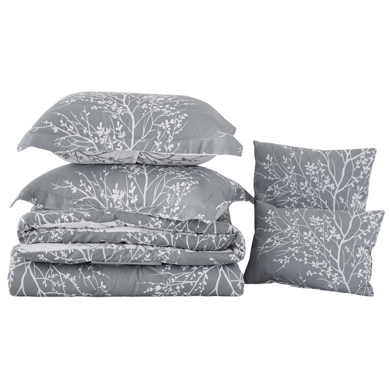 Foliage Reversible Comforter Set, Gray/White, King Comforter Set + 5 Additional Pieces
