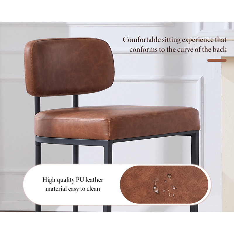 Upholstered Counter Stool with Metal Frame, Brown