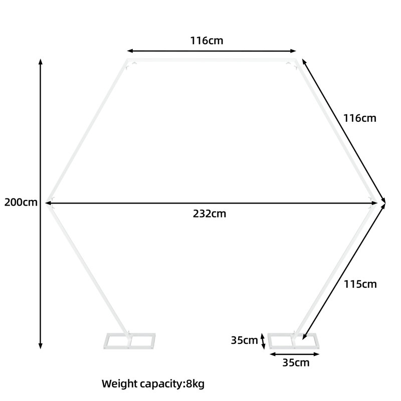 35cm D Metal Arbour in White, 200cm H x 232cm W x 35cm D
