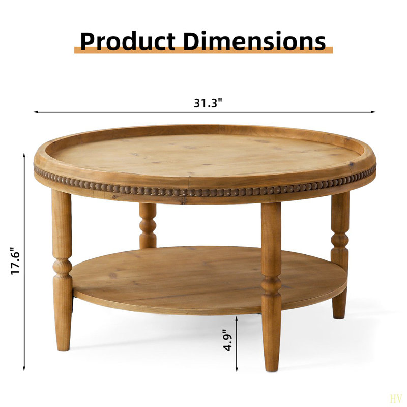 Table basse ronde de 31,3 po avec étagère de rangement Boho