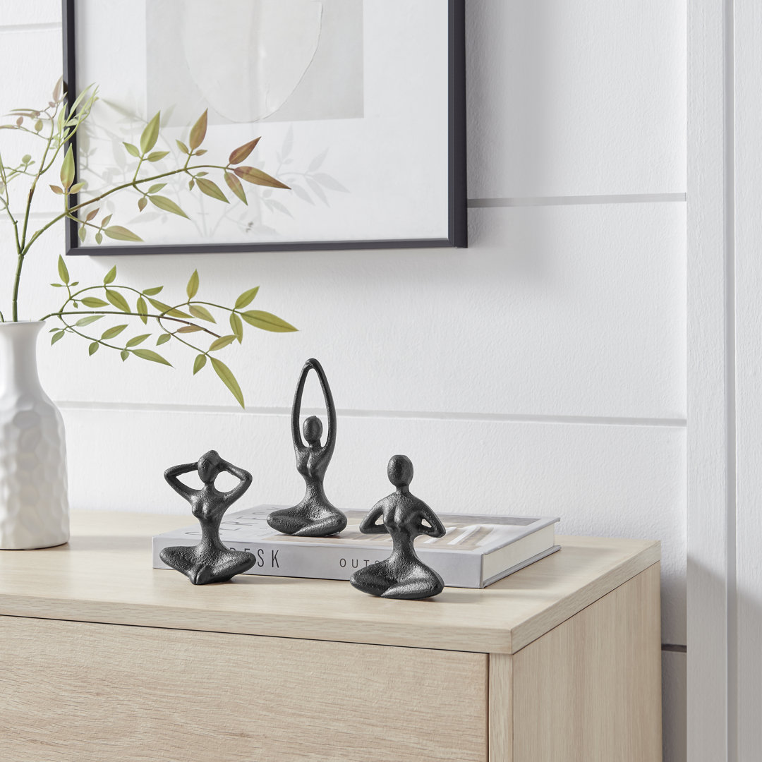 Dark Brown Cast Iron Female Peaceful Yoga Figures Decorative Metal Tabletop Sculptures Set Of 3 Poses Wrought Studio™