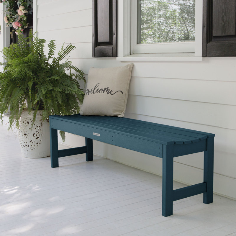 Banc d'extérieur en plastique recyclé Arbnora, H 17,3 po x l 56,8 po x P 15,8 po, Bleu Nantucket