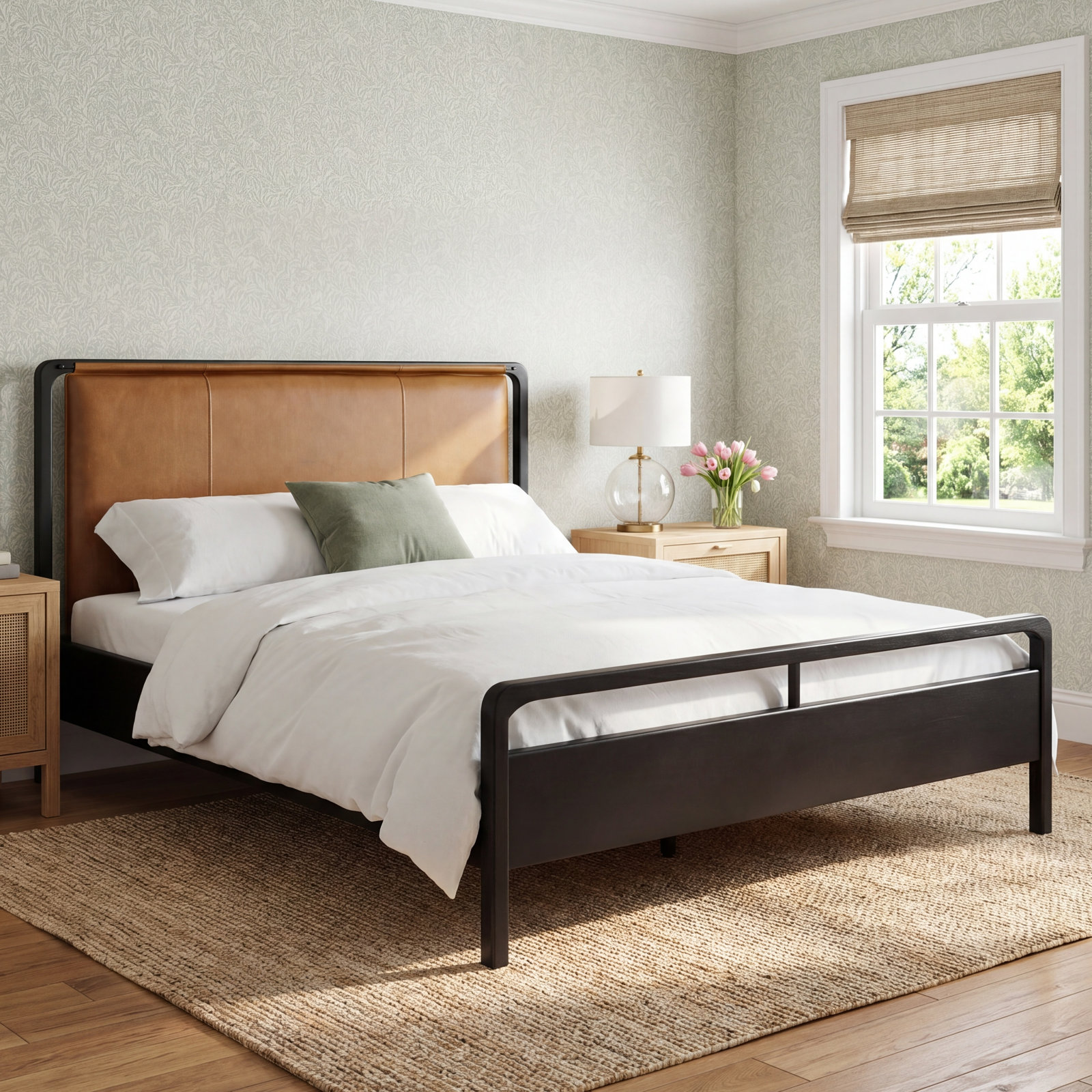 Karsten Upholstered Bed, Queen, Chaps Sand/Ebony Oak Veneer