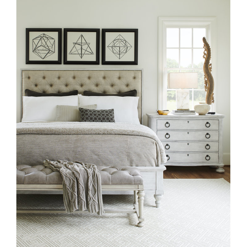 Sag Harbor Cream Queen Upholstered Bed with Nailhead Trim