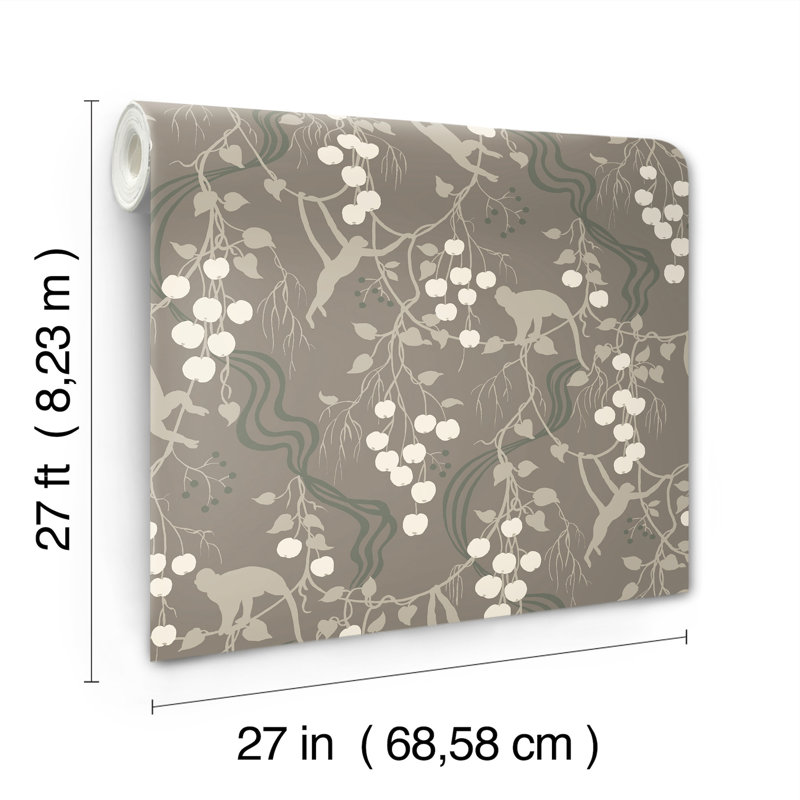 Linden Black Jungle Canopy Wallpaper, Gray