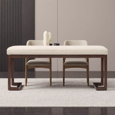 48" Modern Boucle Bench with Sleek Metal Frame, Cream White Upholstery, Floor-Protective Bumpers, Entryway & Living Room Accent
