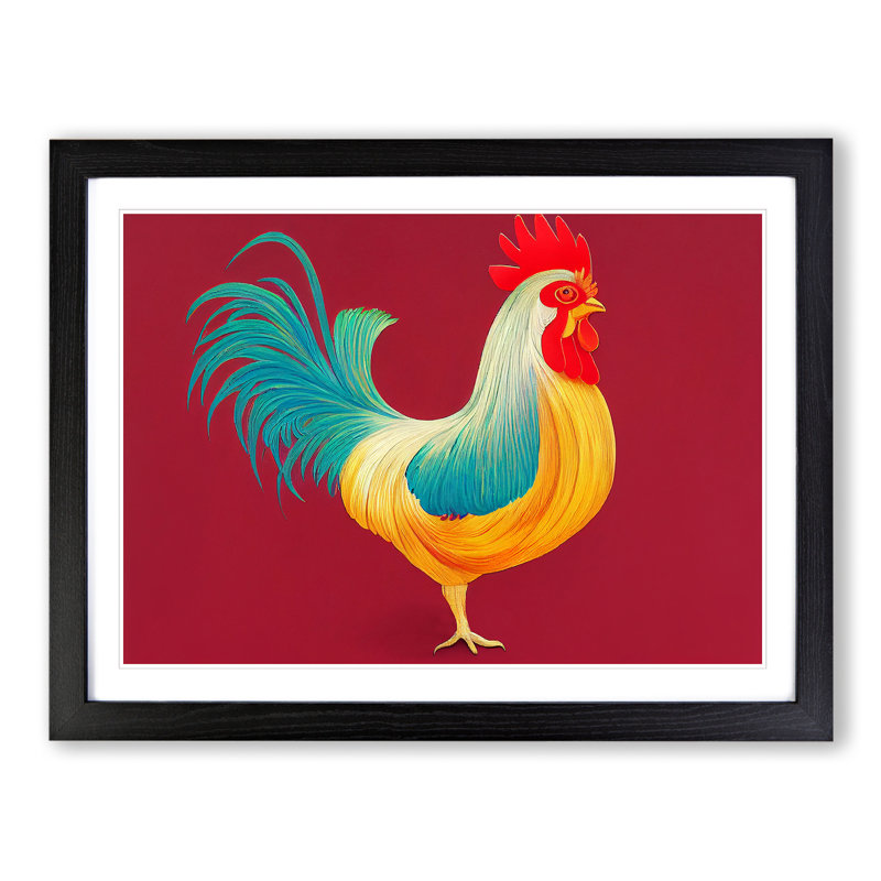Beaming Rooster - Single Picture Frame Print, Black, 34cm H x 46cm W x 2cm D