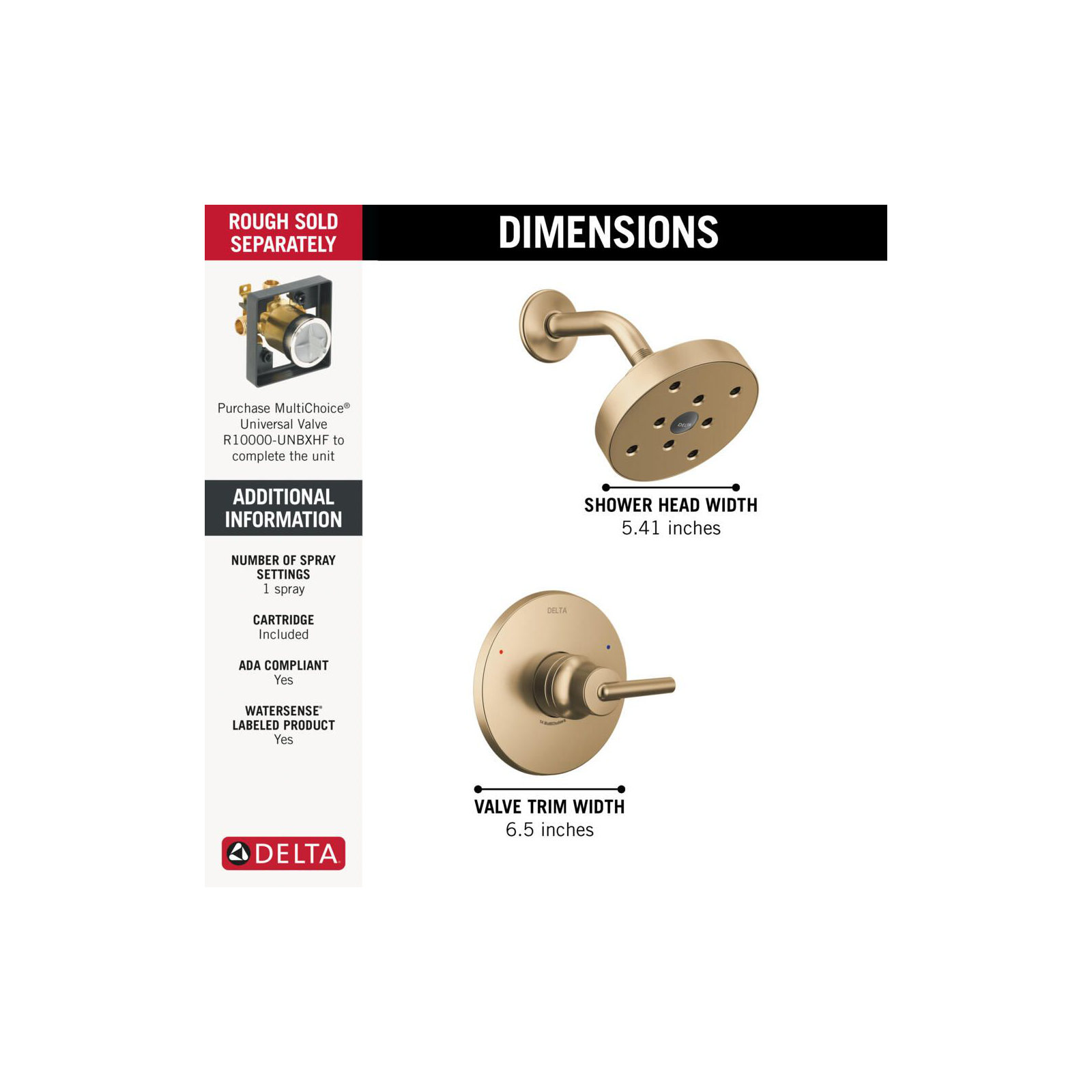 Trinsic 14 Series Single-Function Shower Faucet Set, H2Okinetic Shower Valve Trim Kit, Brilliance Champagne Bronze