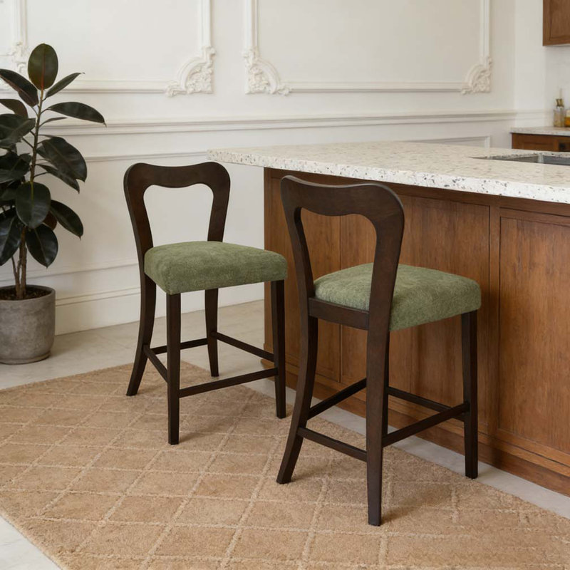 Ensemble de tabouret de comptoir, Brun foncé, vert