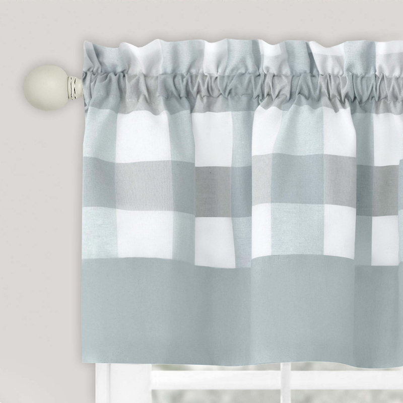 Anthe Gingham Tailored Kitchen Curtain, Ice Blue, 24" H x 57" W
