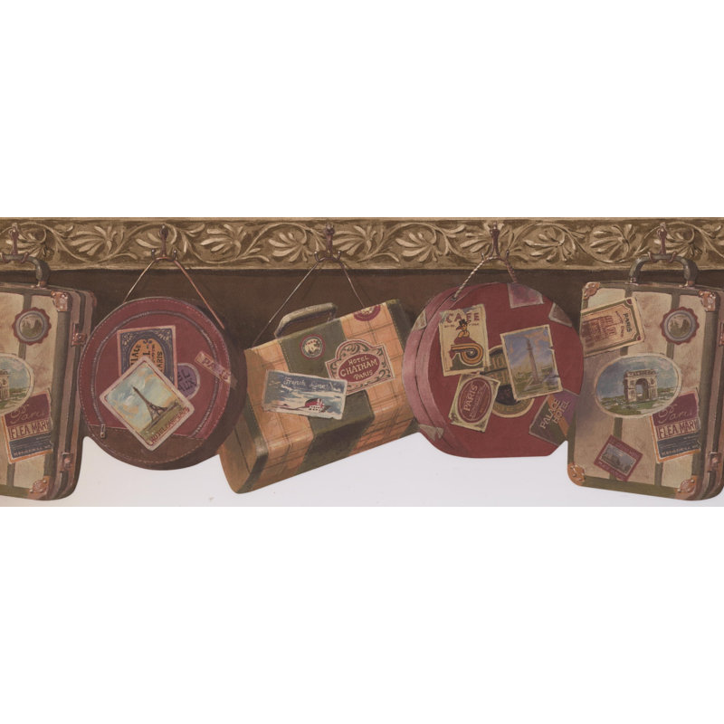 Bordure de papier peint avec valises et sacs Chenier L 0,75 pi x l 180 po, Vert pin