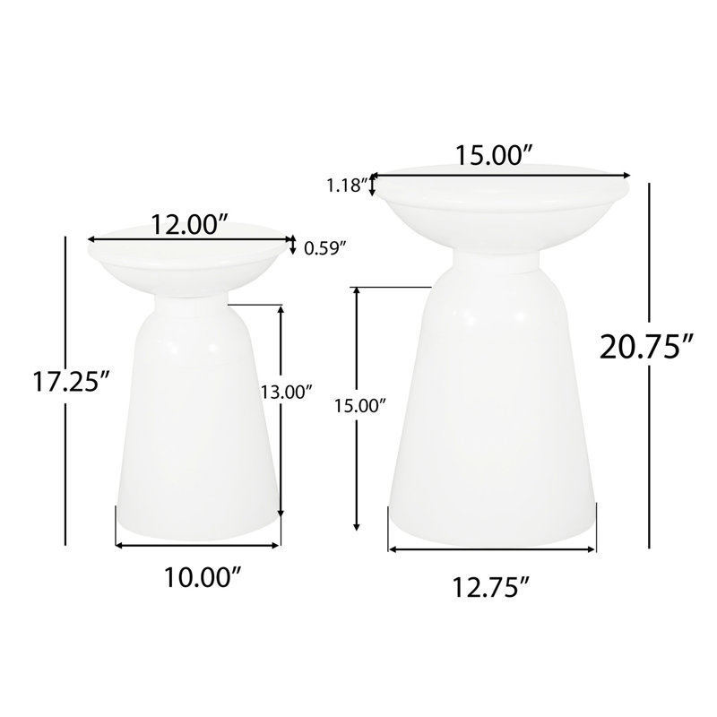Paire de tables de bout à la mode en métal blanc, avec une structure en fer durable et un piédestal attrayant pour la présentation de la chambre à coucher.