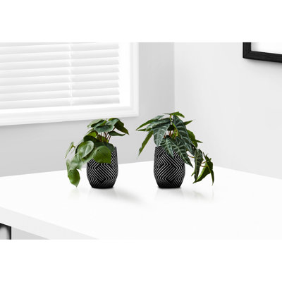 8 "de hauteur de 2 plantes d'intérieur avec des feuilles réglables en pots de ciment noir en pot artificiel décoratif pour la table et la verdure