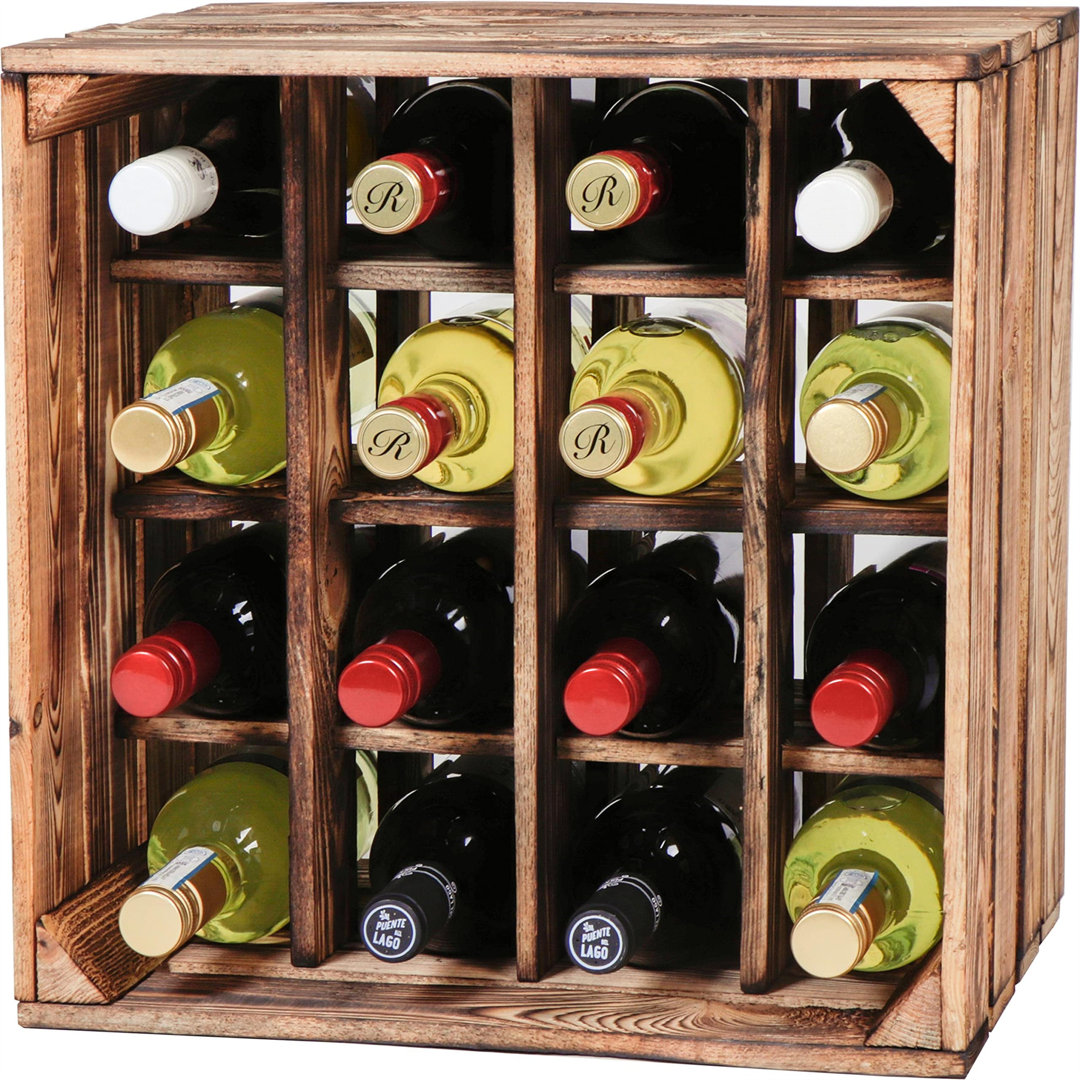 Großes Vintage Weinregal - Ca. 40X40x29cm, Holz Geflammt - Flaschenregal 16 Fächer | Weinaufbewahrung & Deko