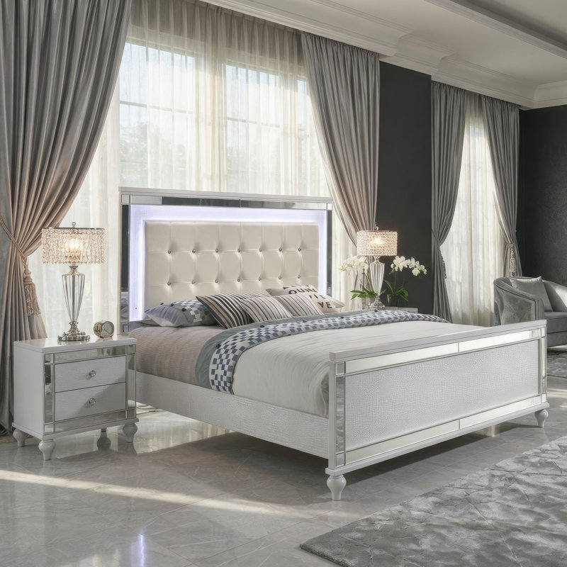 Lit plateforme tapissier Lee, Blanc, Grand