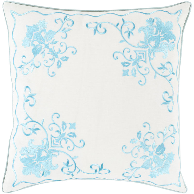 Floral Throw Pillow, 18" H x 18" W x 4" D, Aqua/Ivory, Polyester