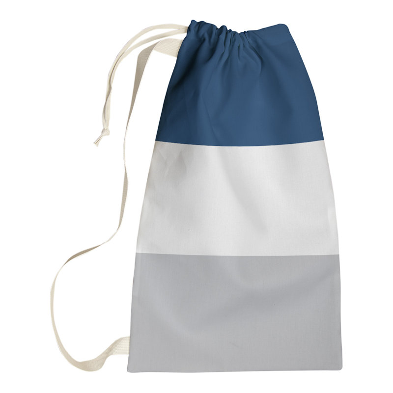 Fabric Laundry Bag with Handles, Small ( 29" x 18" x 1.5"), Navy Blue/White/Cool Gray