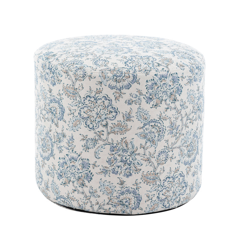 Upholstered Pouf, Blue Floral