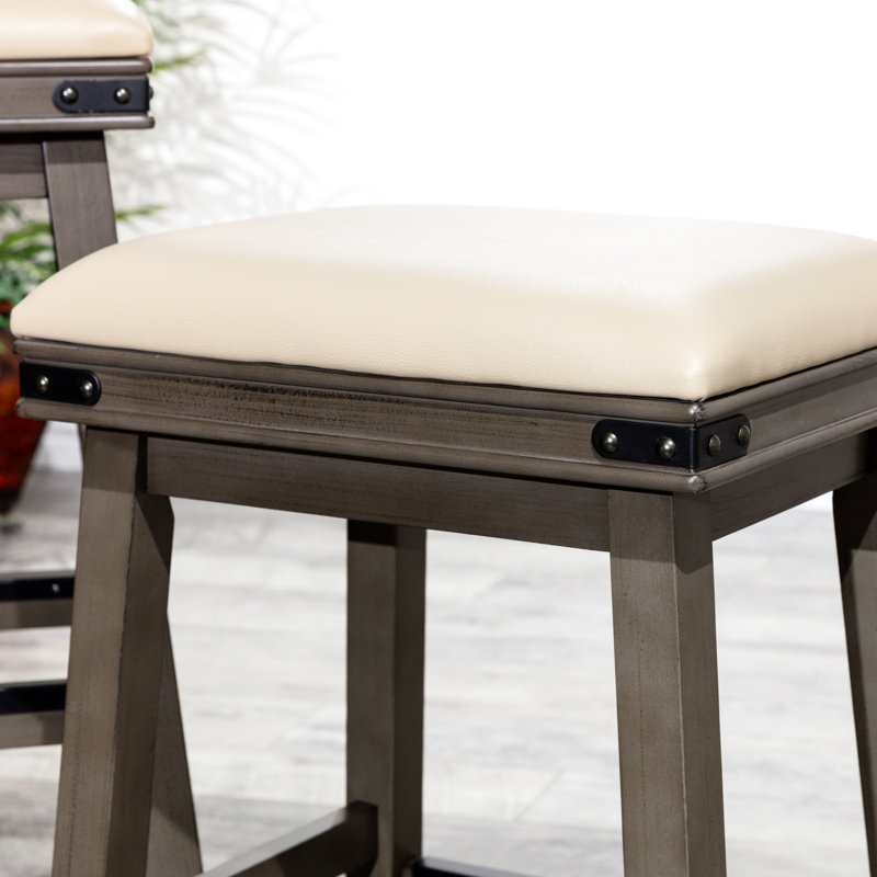 Tabouret de comptoir blanc antique de 24 po avec siège en cuir noir - offre une expérience d'assise confortable