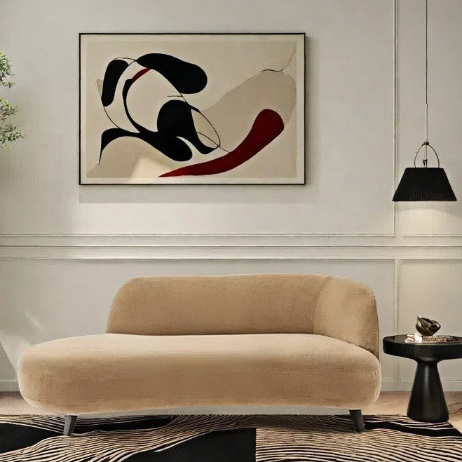 Méridienne simple au design créatif et moderne, Face à la droite, Jaune / brun