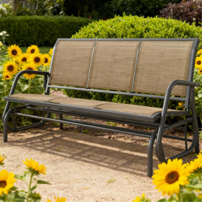 Porch Glider Swing with 3 Seats,3-Person Outdoor Patio Glider Bench,Breathable Mesh Fabric,Metal Frame