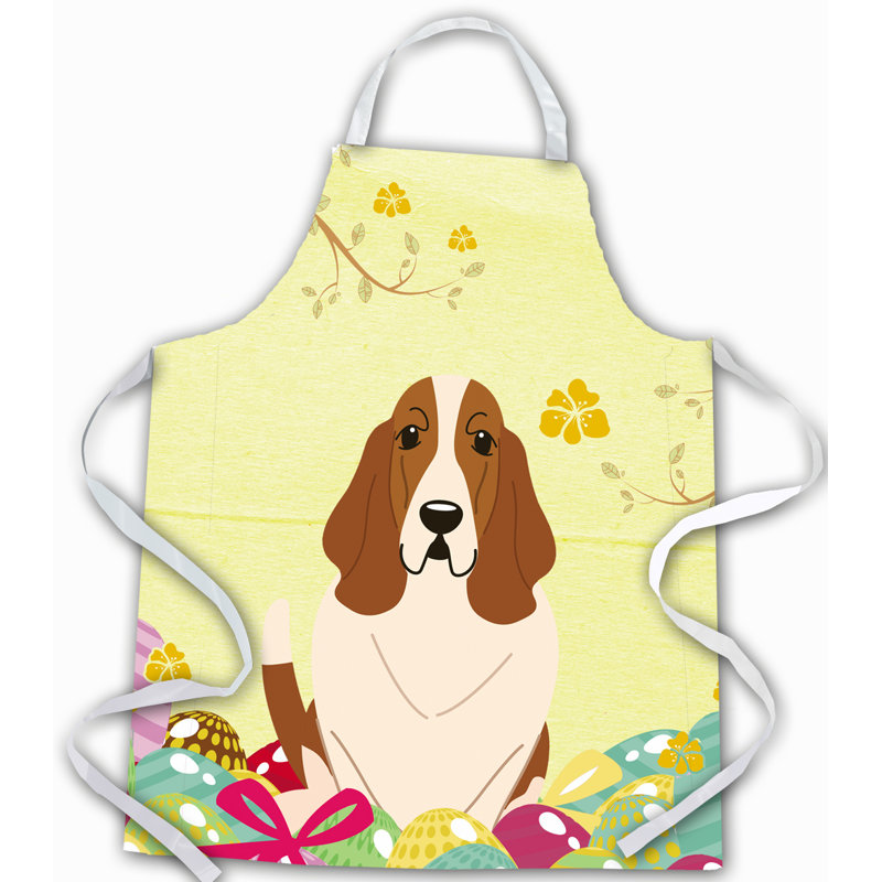 Easter No Pattern Bib Apron, Yellow/Cream/Chocolate, Basset Hound