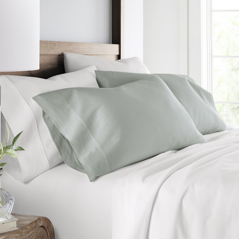 Ensemble de taie d'oreiller 100% coton, Brume verte, Standard