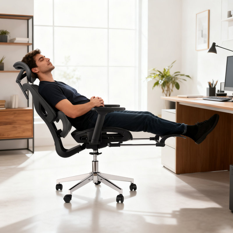 Ergonomic High Back Mesh Office Chair – Retractable Footrest, 4D Adjustable Armrests, Lumbar & Headrest Support, 145° Recline – Heavy Duty Swivel Executive Chair