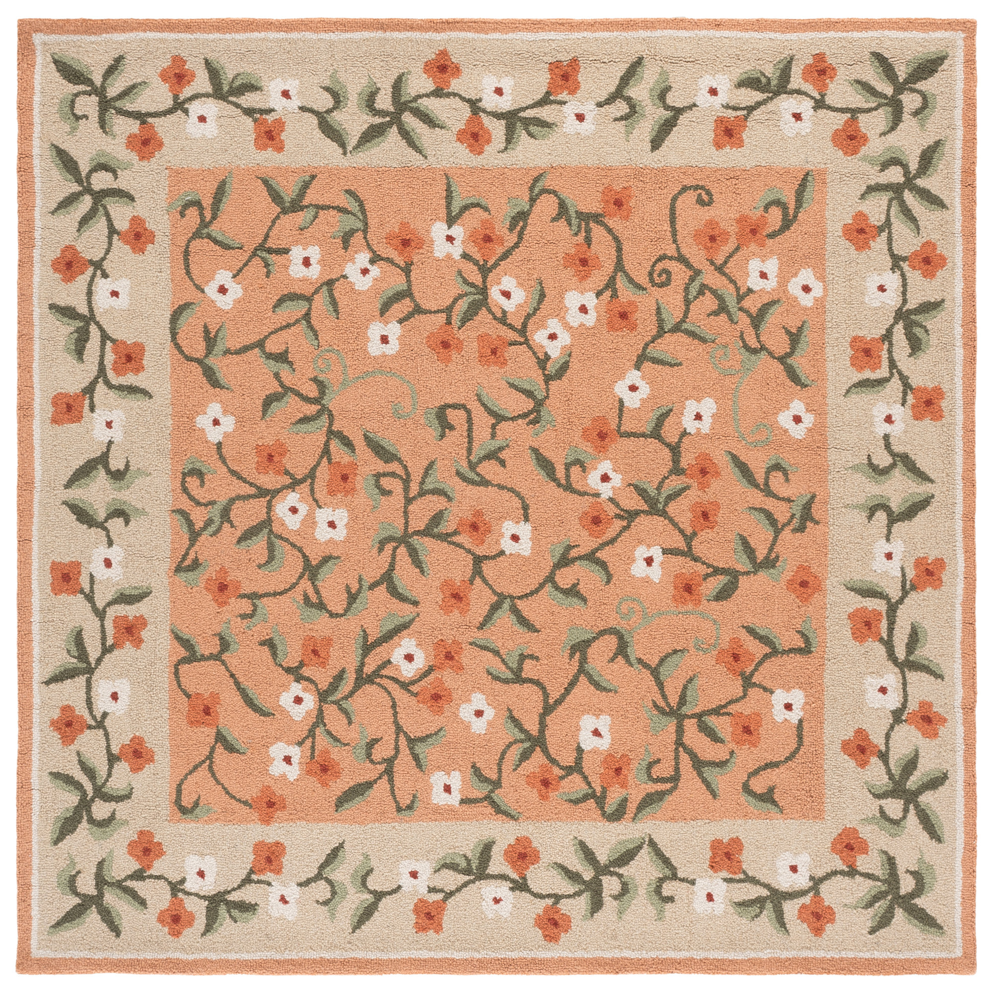 Martha Stewart Hand Tufted Wool, Cotton Floral Outdoor Rug, Square 6'