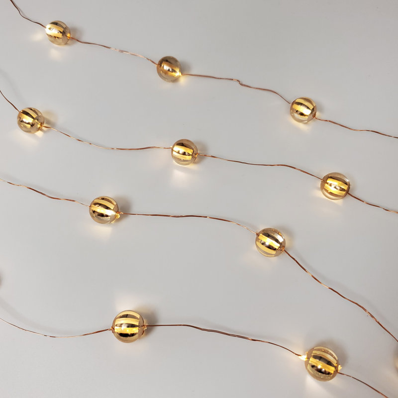 Crumpton Battery Operated LED Mini String Lights with Gold Balls