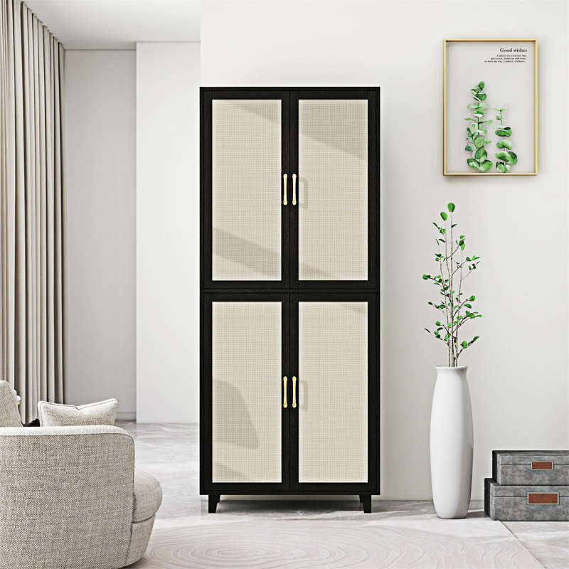 Armoire 4 portes avec 4 tablettes intérieures réglables, Black