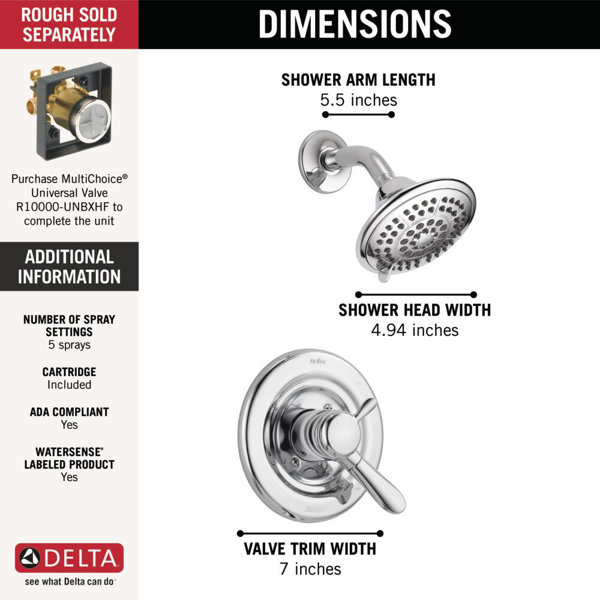 Delta 5-Spray Patterns 1.75 GPM 4.94 in. Wall Mount Fixed Shower