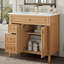 Meuble-lavabo de 36 po avec lavabo, meuble-lavabo en bois avec tiroir rabattable, 3 tiroirs, 2 portes à fermeture en douceur, bois massif et panneau de fibres à densité moyenne, poignées en bois d'hévéa élégantes