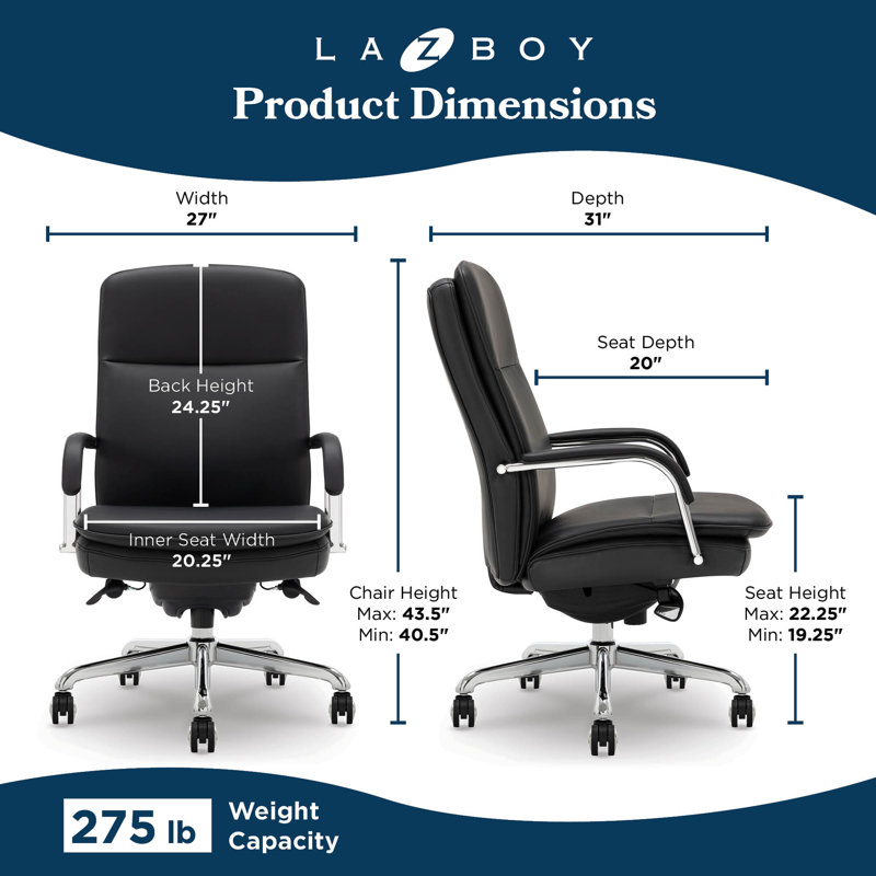 Opus Leather Swivel Executive Office Chair, Black, Chrome