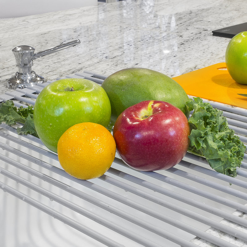 Gray Metal Foldable Over-Sink Dish Drying Rack