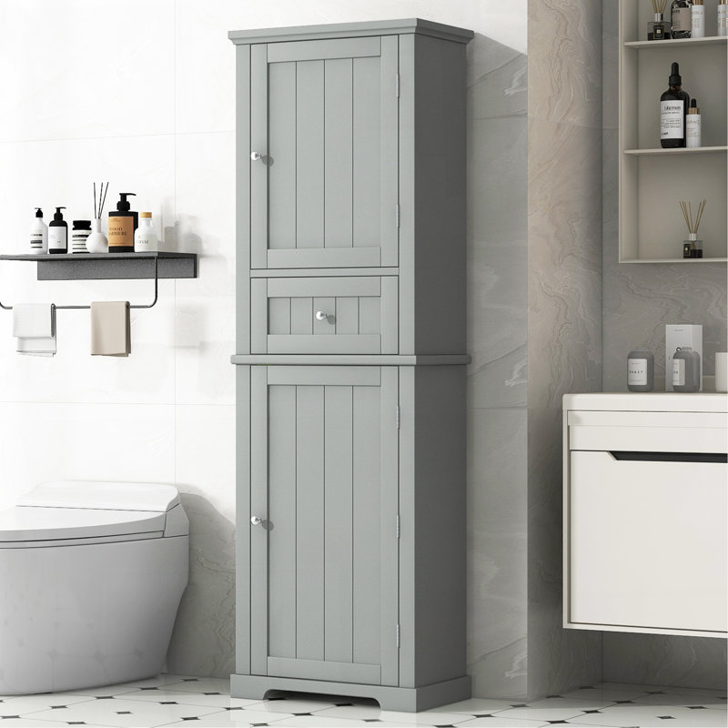 Tall Bathroom Storage Cabinet, Freestanding Storage Cabinet With Drawer And Adjustable Shelf, MDF Board With Painted Finish, Grey