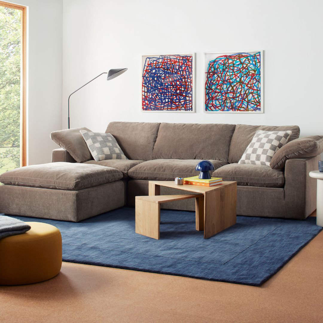 Dolma Navy Hand-Loomed Wool Rug, Rectangle 5' x 8'