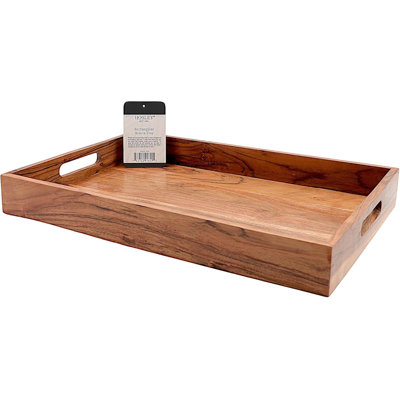 Hosley 17 Inch Large Acacia Wood Serving Tray - Rectangular Rustic Wooden Charcuterie Board for Entertaining, Kitchen, Dining