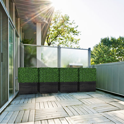 Faux Boxwood Hedge in Wood Planter