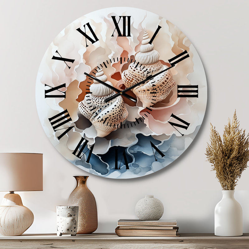 Whispers from the Shore - Horloge murale ronde blanche silencieuse en métal, Petit