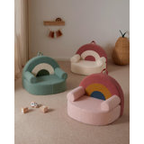 Toddler Chair Comfy, Foam Kids Chair With Soft Teddy Plush, Toddler Reading Armchair With Cute Rainbow Designs