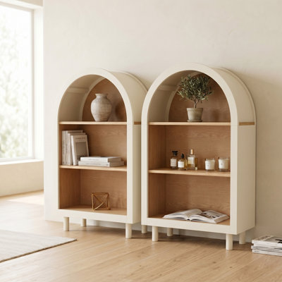 Bibliothèque arquée 24 po avec 3 tablettes ouvertes, armoire de rangement moderne et étroite, bibliothèque en bois pour le salon, la chambre à coucher, le vestibule et le bureau personnel